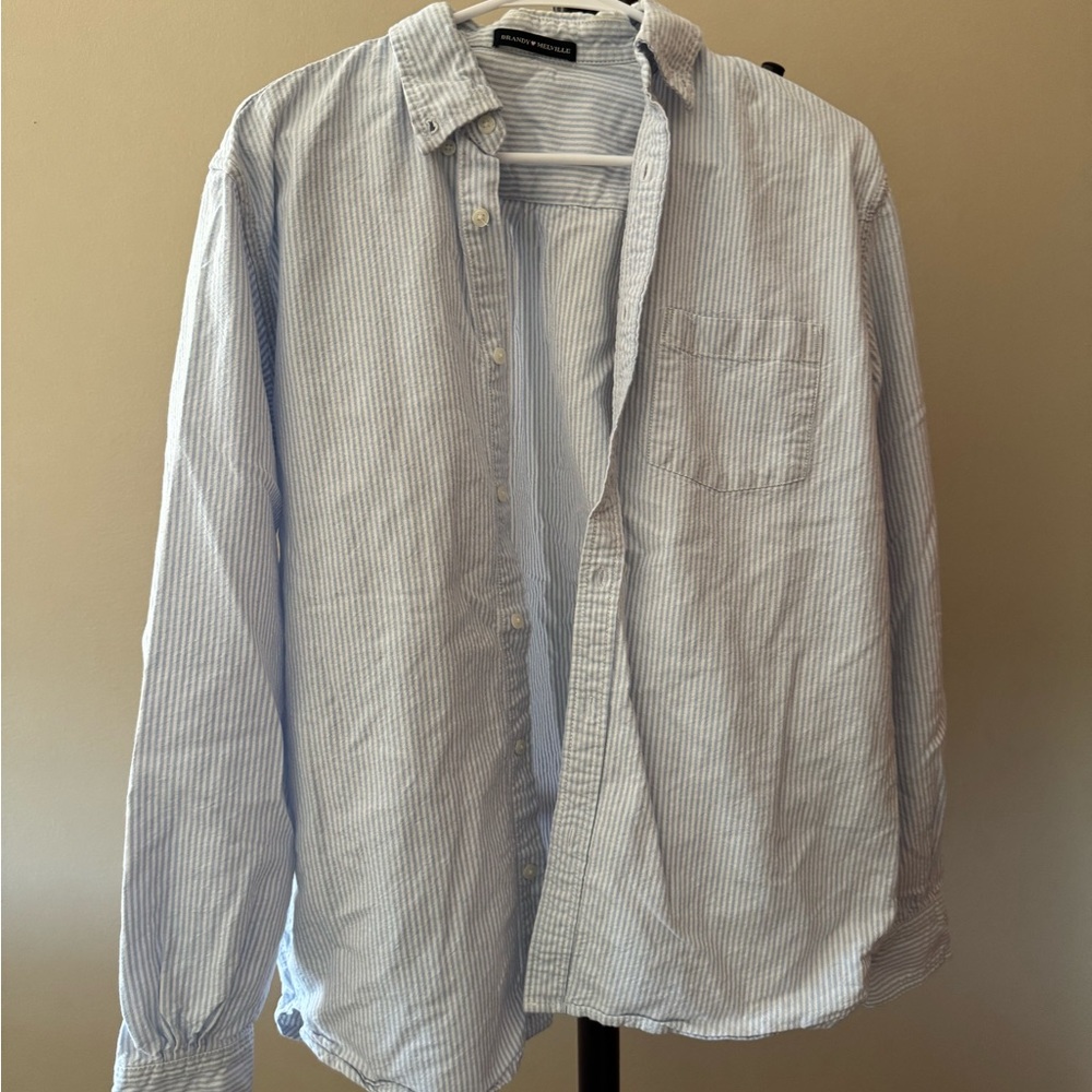 Brandy Melville Blue and White Striped Casual Shirt